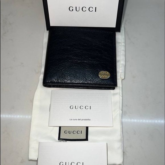 GUCCI MORPHEUS FLUFFY CALF-SKIN Calfskin Interlocking G Bi-Fold Wallet Black - Picture 5 of 7